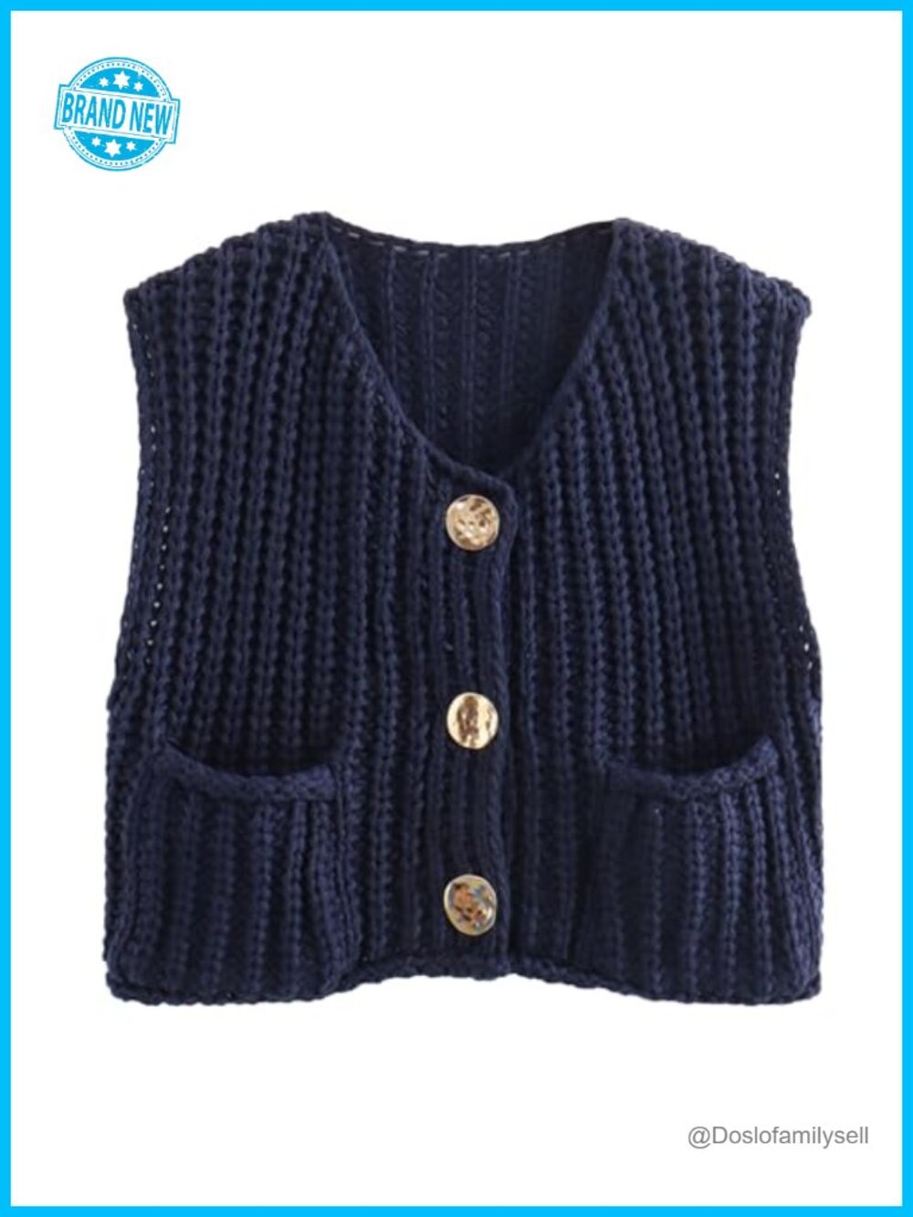 Sleeveless Cropped Knit Cardigan Button Down Sweater Vest Top with Pockets